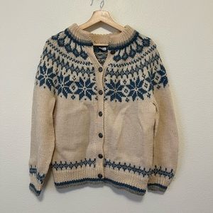 Dale of Norway Nordic Fair Isle Button Down Wool Cardigan Sweater Blue Cream